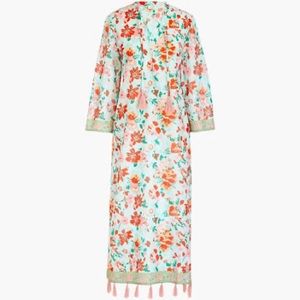 NWOT J.Crew Floral Caftan Coverup Cotton Beach Swim Dress with Tassels LARGE